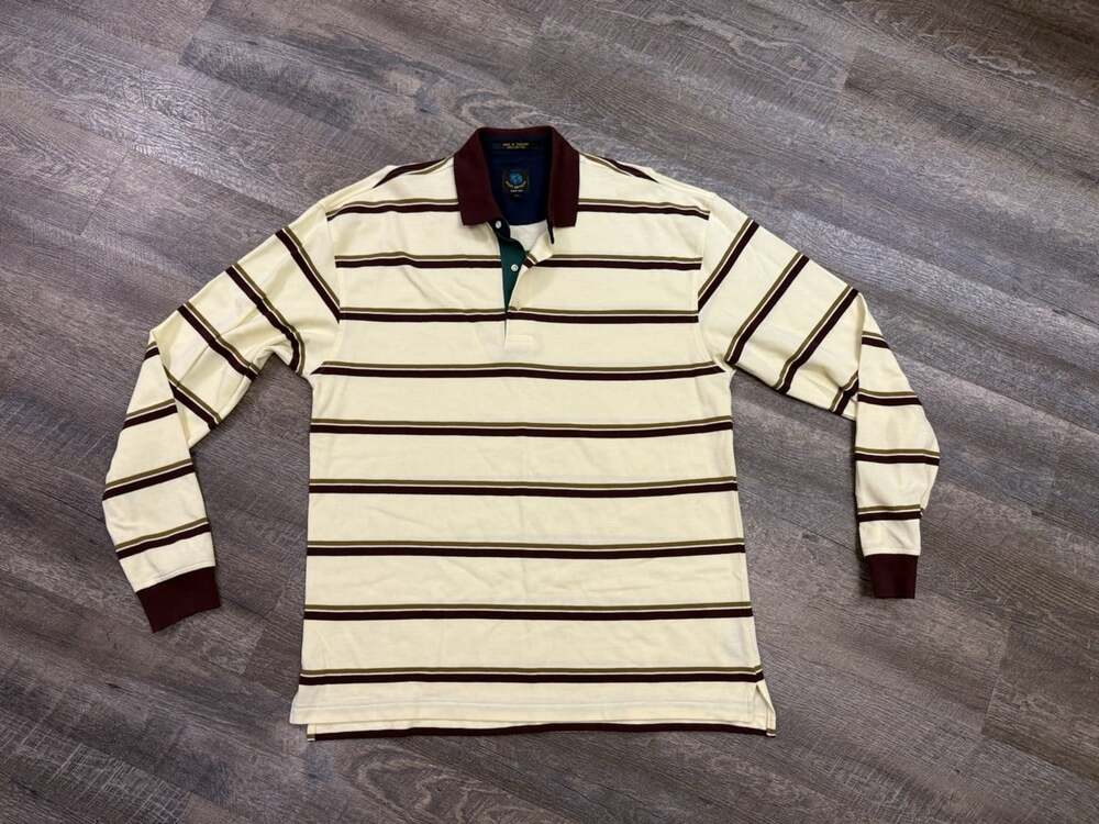 Basic Options Striped Color Block 90s Vintage Polo Long sleeve Sz L 100% Cotton